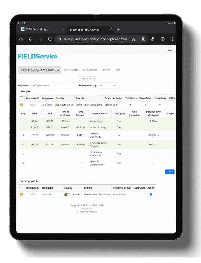 FSA Field Sales Automation dashboard on an iPad